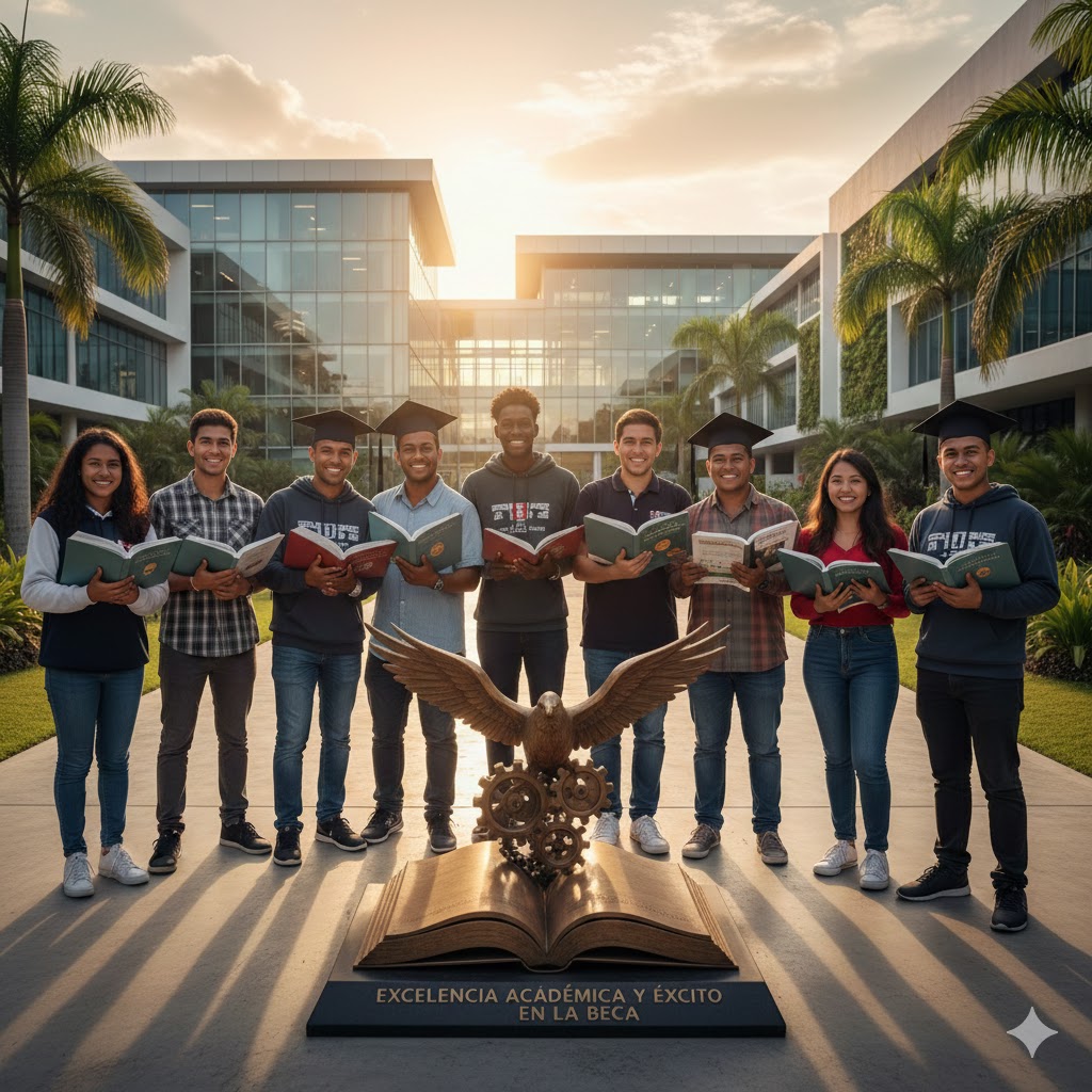 Estudiantes universitarios panameños celebrando éxito en concurso general de becas