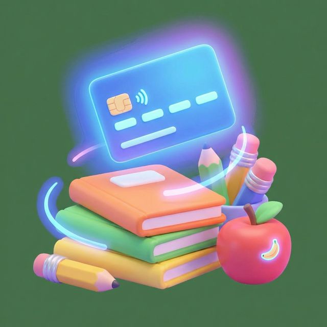 Tarjeta digital ACH interactuando con útiles escolares y celular IFARHU